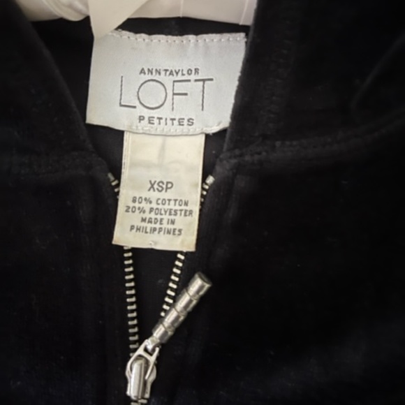 Ann Taylor Loft Black Velour Zip Front Hoodie Size XSP - Picture 2 of 4